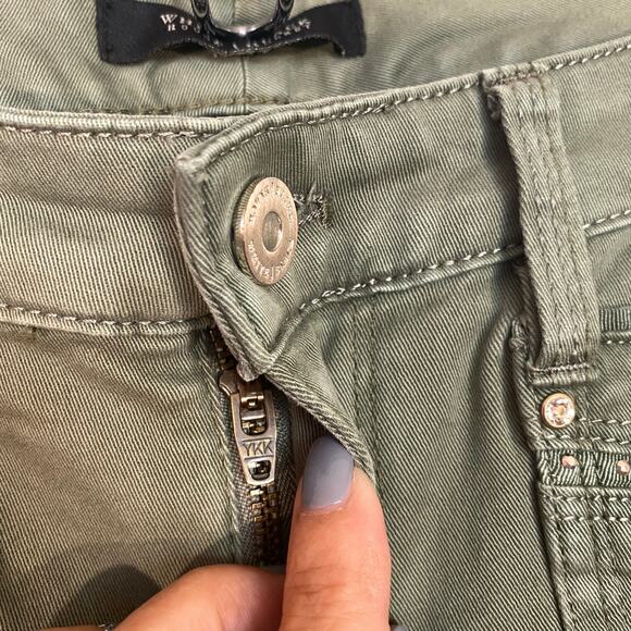 WHBM Olive Jeweled & Beaded Detail Ankle Cuffed Casual Pants Women Sz 0R - Picture 7 of 8